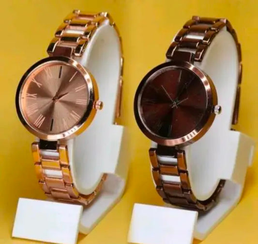 Stylish Women Beige Metal Analog Watch Combo