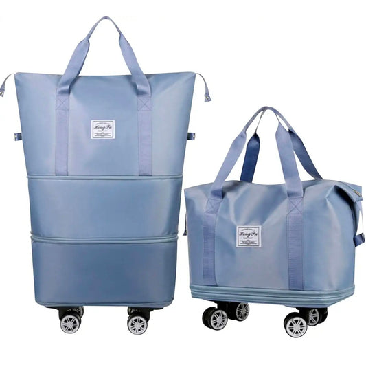 Nylon 61 Cm Travel Duffle Bag With Wheels Expandable Foldable Bag For Travel Waterproof With Rolling Detachable Wheels