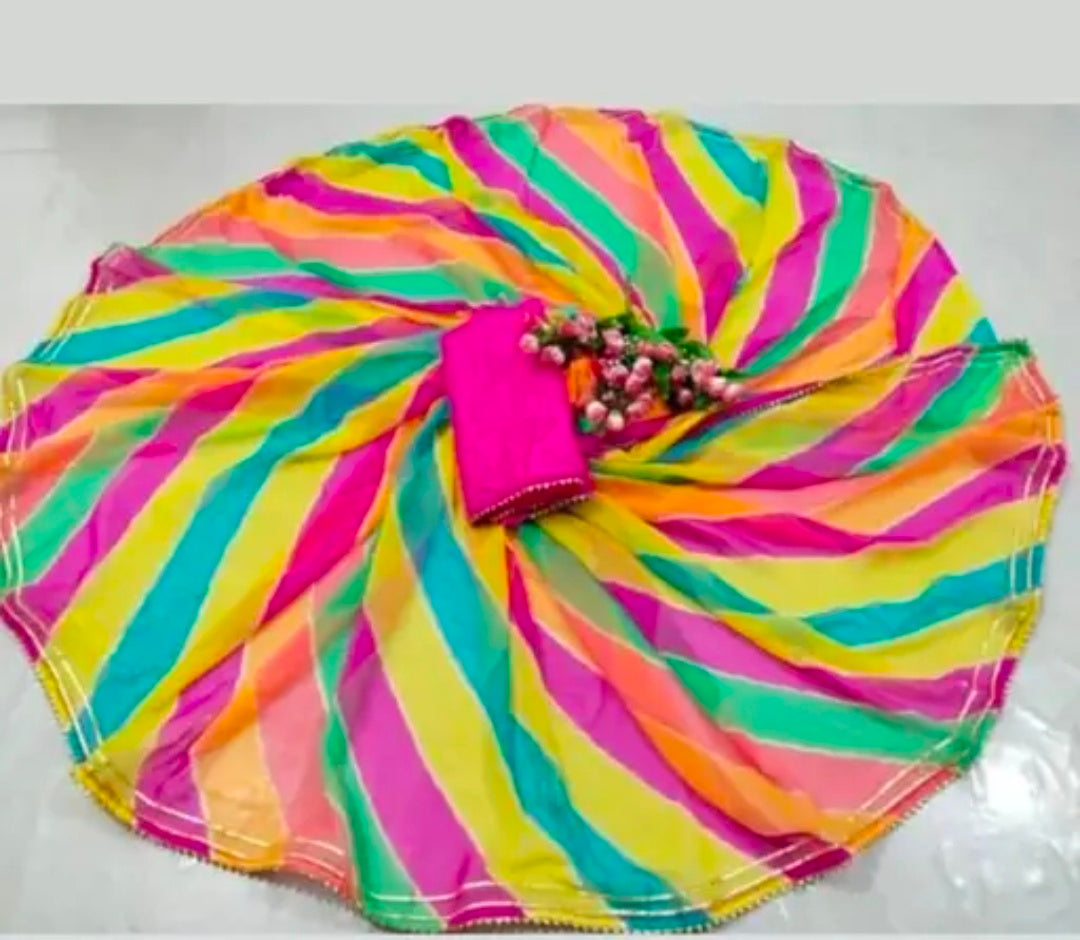 Pandadi Saree Women's Silk Leheriya Saree With Unstitched Blouse Piece