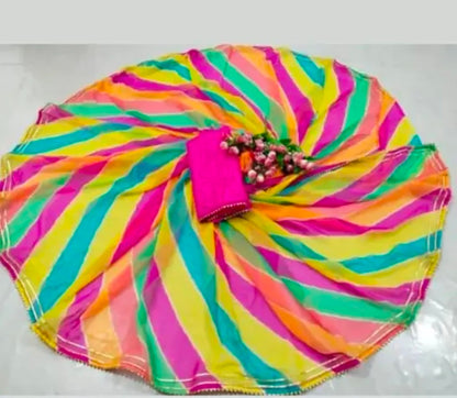 Pandadi Saree Women's Silk Leheriya Saree With Unstitched Blouse Piece