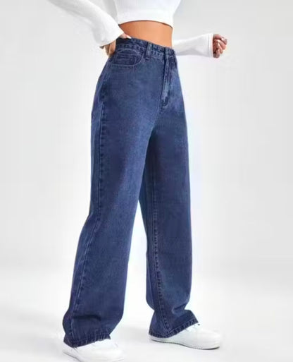Cotton Dark Blue Wideleg Women Straight Jeans