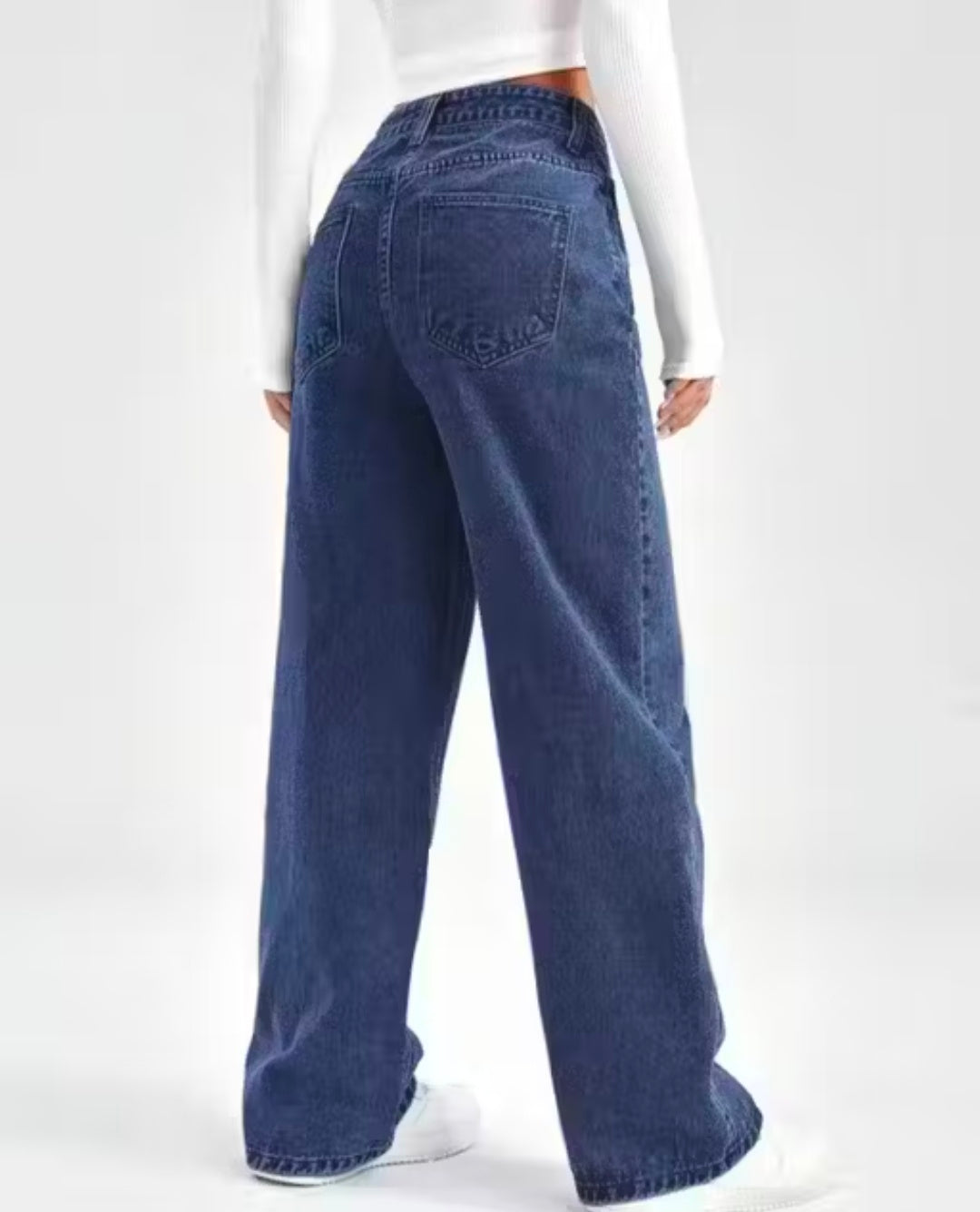 Cotton Dark Blue Wideleg Women Straight Jeans