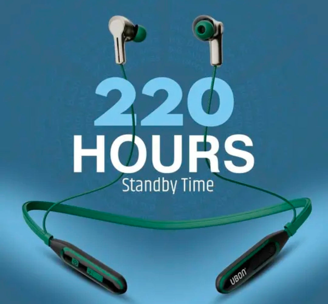 UBON U Series Newly Launched Wireless Neckband , Blutooth 36 Hours Playback ,Type C - Fast Charging , Magnetic Earbuds ,Auto pairing,Sporty design , Comfortable fit,220 Hours Standby Time ( Green )
