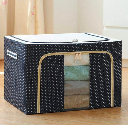 66 Ltr storage bag Foldable Steel Frame Cloths Zip Organizer Bag and Oxford Fabric Storage Living Cover Boxes For Wardrobe Organizer Shelves Clothes, Sarees, Bed Sheet, Blanket (Pack of 1)