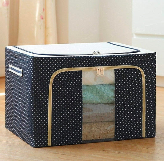 66 Ltr storage bag Foldable Steel Frame Cloths Zip Organizer Bag and Oxford Fabric Storage Living Cover Boxes For Wardrobe Organizer Shelves Clothes, Sarees, Bed Sheet, Blanket (Pack of 1)