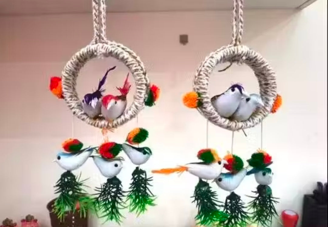 Artificial Hanging Birds with Hanging Nest Showpiece With Birds For Home/Office/Kitchen Pack Of 02 Decorative Hanging Nest