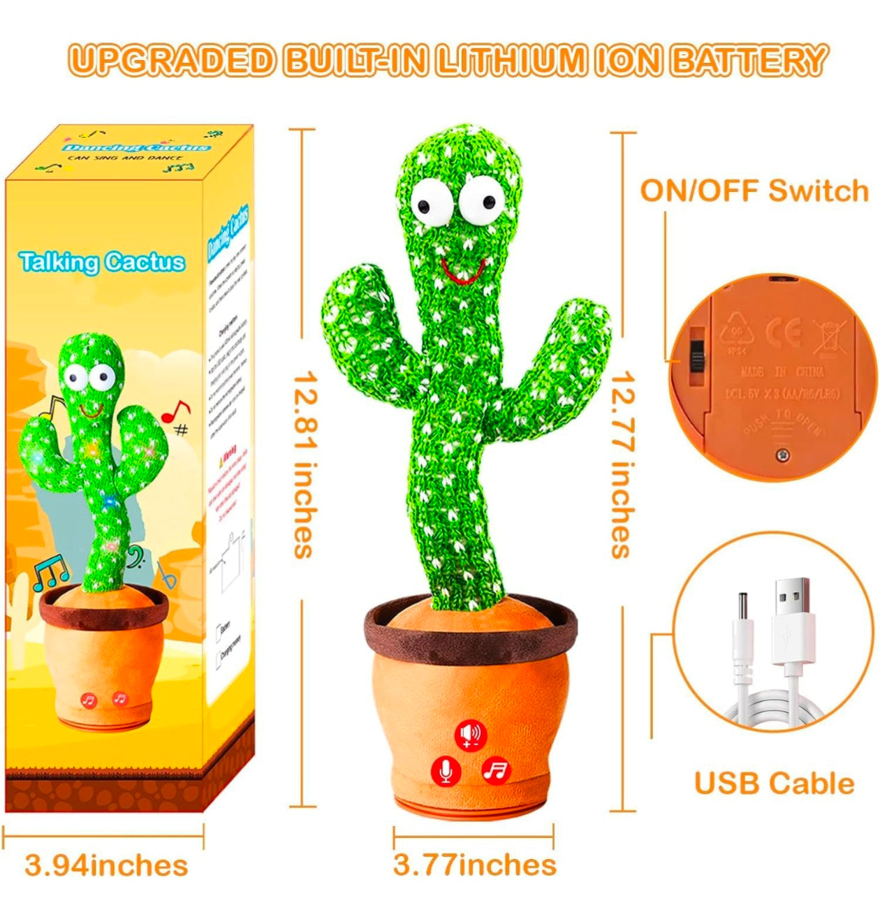 Rechargeable Toys Talking Cactus Baby Toys for Kids Dancing Cactus Toys Can Sing Wriggle & Singing Recording Repeat What You Say Funny Education Toys for Children Playing Home Decor for Kids