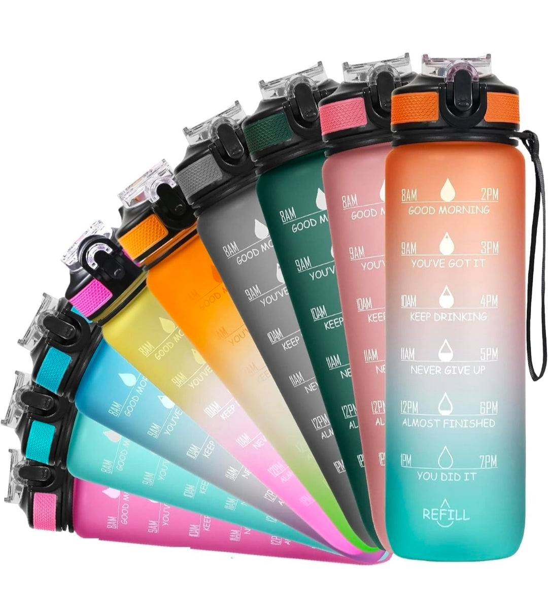 REFULGIX 1L Motivational Sipper Water Bottle with Straw & Time Marker | Leakproof BPA-Free Plastic Sports Bottle for Gym, Office, School, Home & Outdoor (Assorted)