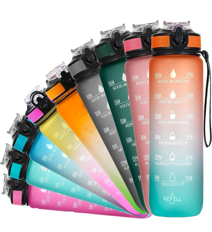REFULGIX 1L Motivational Sipper Water Bottle with Straw & Time Marker | Leakproof BPA-Free Plastic Sports Bottle for Gym, Office, School, Home & Outdoor (Assorted)