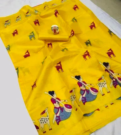 Silk Yellow Tassels and Latkans Saree With Blouse