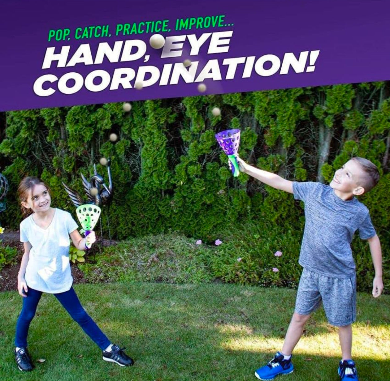 Click and Catch Twin Ball Launcher Game with 3 Balls Indoor Outdoor Toy Set, Pop & Catch Ball Play Fun Boys & Girls