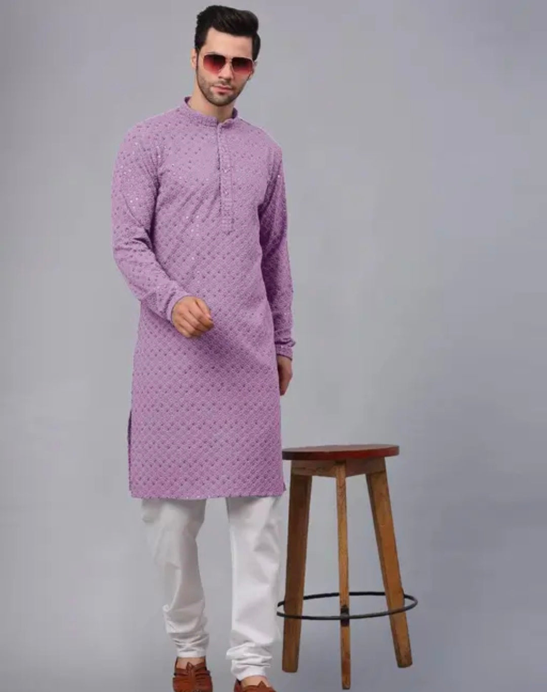 Lavender Kurta Set for men || Cotton Kurta Set for Men ||Mirror Work Kurta Set || Lucknowi Kurta Set for Men || Kurta Set for men || Wending Kurta