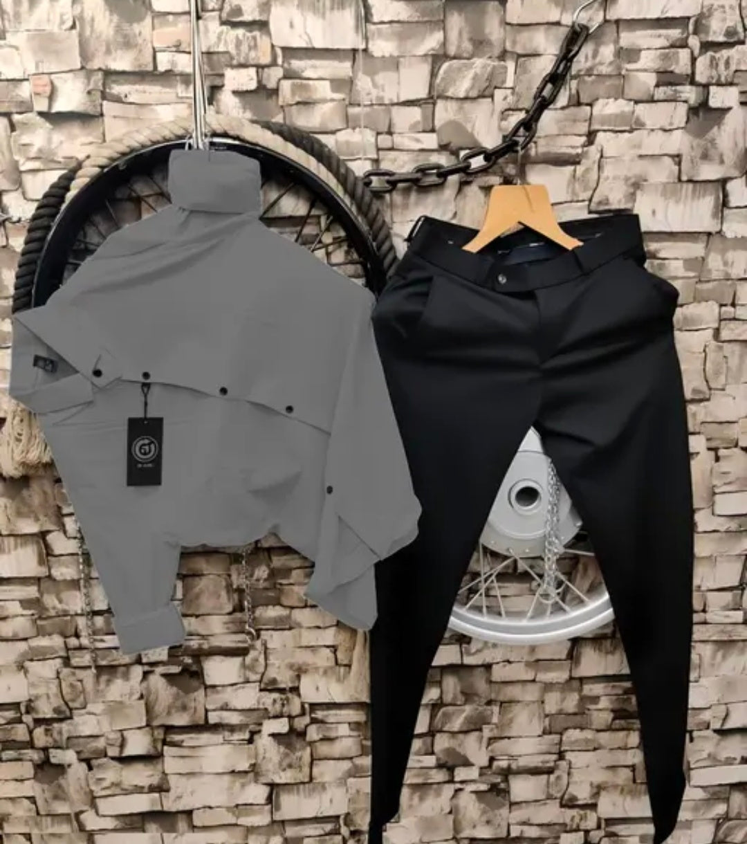 Mans Stylish Shirt Pent Pair trouser lowers uppers cotton shirt Men Regular Fit Solid Curved Collar Casual Shirt