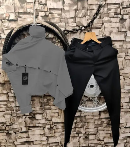 Mans Stylish Shirt Pent Pair trouser lowers uppers cotton shirt Men Regular Fit Solid Curved Collar Casual Shirt