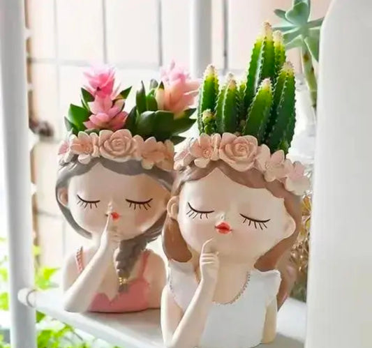 Dopin Head Planters Set of 2| Cute Cartoon Design |Mini Succulent Flower pot with drainage system option |Ideal for Succulents and Small Plants(Without Plant)