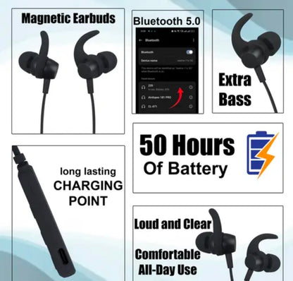 WAPPLER BT - 235 Black Bluetooth Neckband with free 3In 1 cable wireless neckband clear sound quality with powerful base 20 HR Battery type C Charger  magnetic lock metal look & awesome mic sound big battery type C fast charger