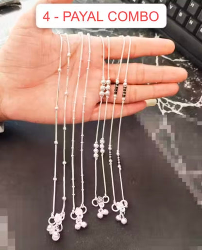 CURESTA Traditional Anklet Combo 4 Pairs of Payals for Women