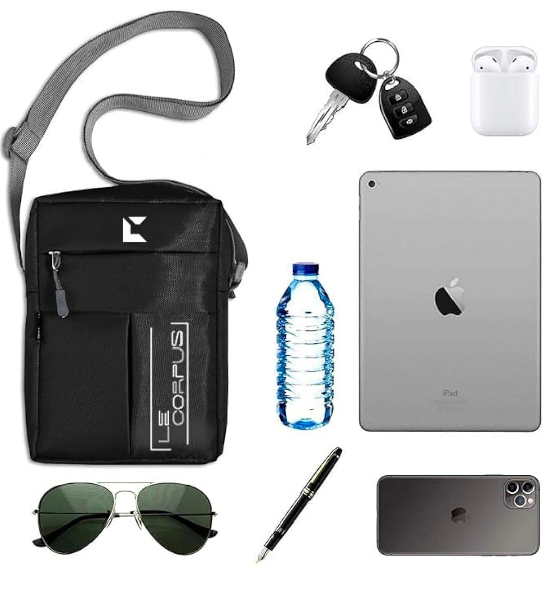 Le Corpus Polyester Stylish Small Size Padded Sling Cross Body Travel and Office Messenger Side Bag with Multi-Pocket Zip Closure For Men and Women