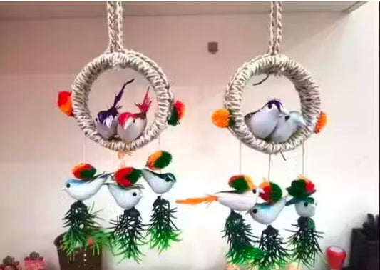 Artificial Hanging Birds with Hanging Nest Showpiece With Birds For Home/Office/Kitchen Pack Of 02 Decorative Hanging Nest