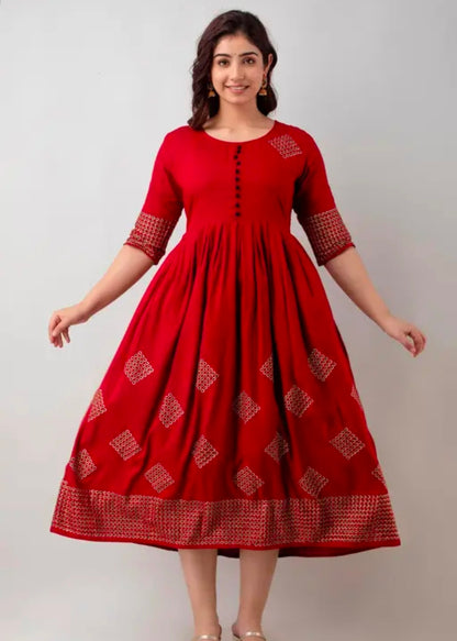 Stylish Rayon Printed Anarkali Flared Kurta