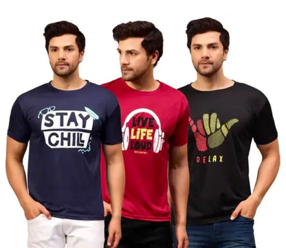 Urbane Glamorous Men Dri-Fit Printed Active Tshirts Combo of 3