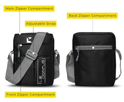 Le Corpus Polyester Stylish Small Size Padded Sling Cross Body Travel and Office Messenger Side Bag with Multi-Pocket Zip Closure For Men and Women