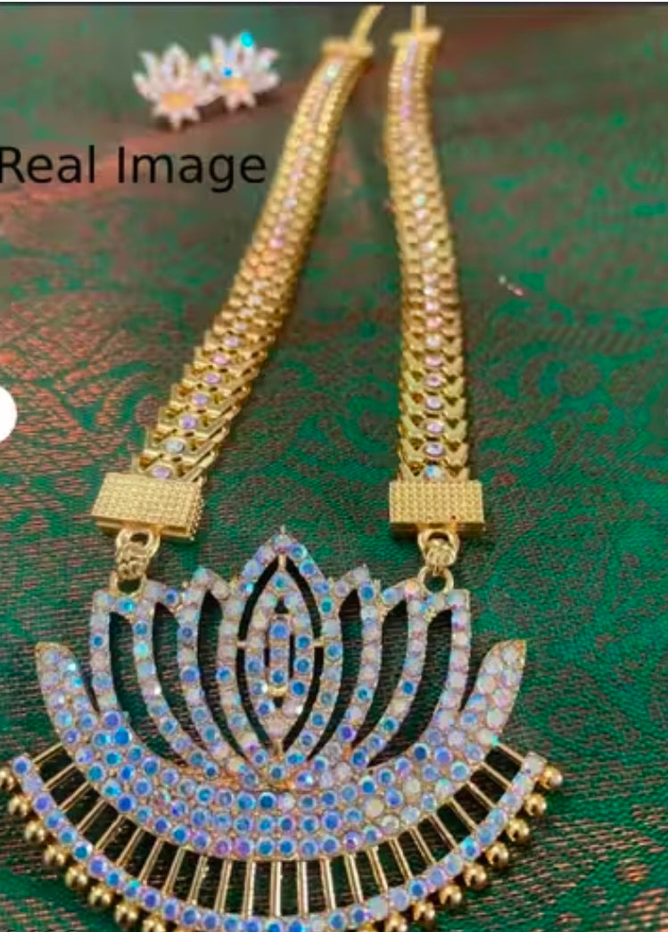 Willanzy gold plated necklace set with rainbow colour jewellery, necklace,indian wedding jewellery set,maangalyam,murukku,south indian,maharastrian high quality set for women ,girls