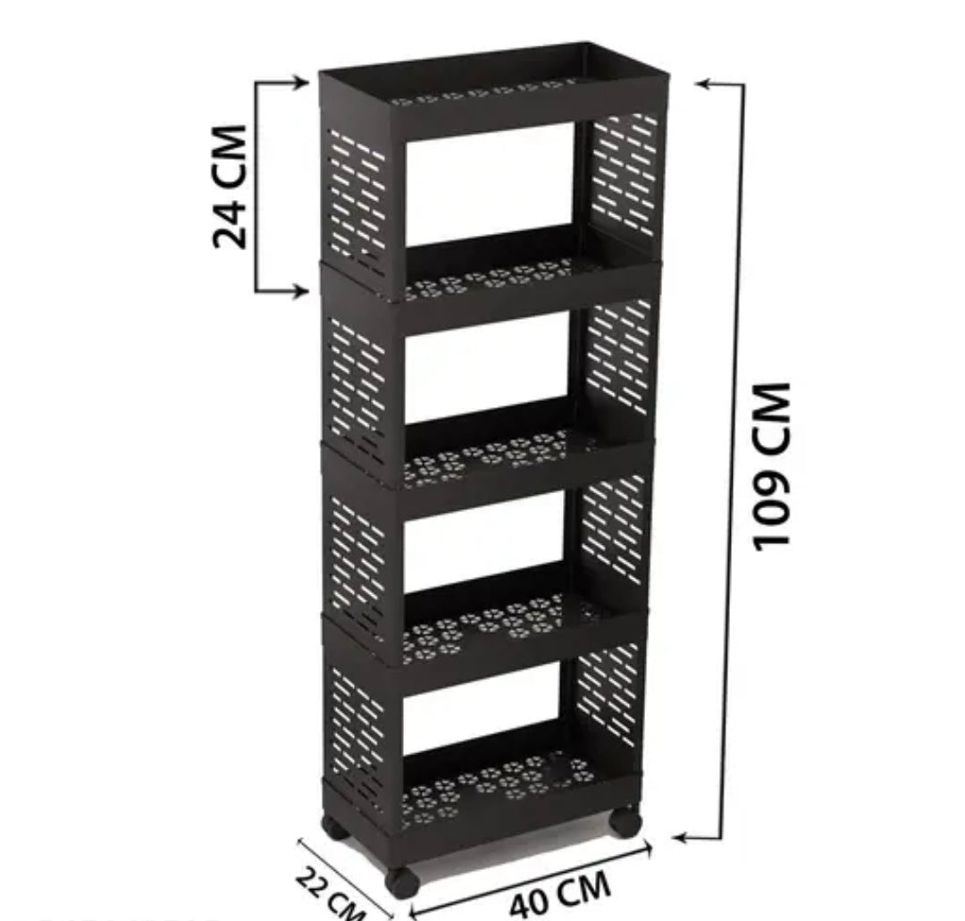 5 Layer Plastic Kitchen Storage Trolley Rack with Caster Wheels, Rolling Utility Cart Slide Out Storage Shelves Space Saving Home Storage Organizer Racks, Black (5 Layer)