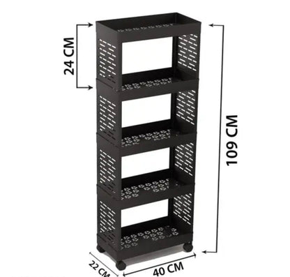 5 Layer Plastic Kitchen Storage Trolley Rack with Caster Wheels, Rolling Utility Cart Slide Out Storage Shelves Space Saving Home Storage Organizer Racks, Black (5 Layer)