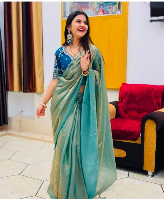 New Trending Party Wear Heavy Silk Saree with full stitched Blouse