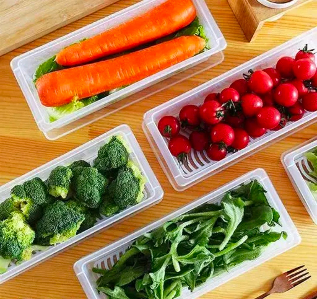 Fridge Storage Boxes (Pack Of_6) Fridge Organizer with Removable Drain Plate Fridge Storage Containers Keeps Fruits, Vegetables, Meat, Fish Fresh Longer (1500ml| design - 39 for home and kitchen