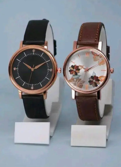 Best Quality Festive Season Flower Designer Round Dial Attractive Leather Belt Women Watches Combo Pack of 2 Watches combo for women stylish girl watches combo pack of 2 analog watches combo wrist watches combo watches for girls stylish watches Set