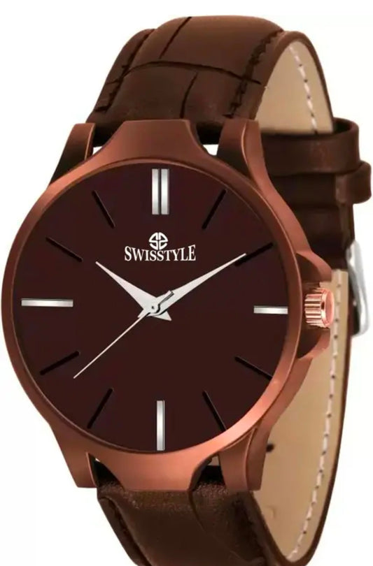 Men Synthetic Round Dial Brown Analog Watch