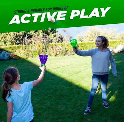 Click and Catch Twin Ball Launcher Game with 3 Balls Indoor Outdoor Toy Set, Pop & Catch Ball Play Fun Boys & Girls