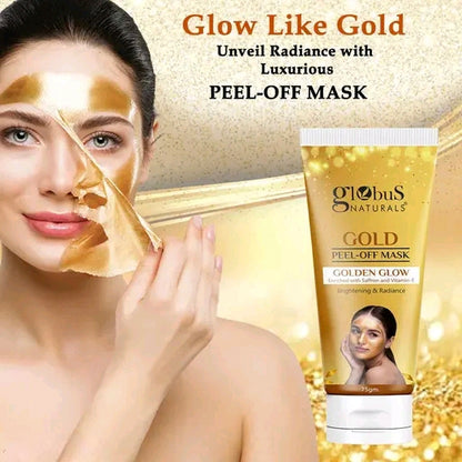 Globus Naturals Gold Peel Off Mask For Golden Glow, Enriched with Saffron & Vitamin-E, Brightening & Radiance, Suitable For All Skin Types, 75 g