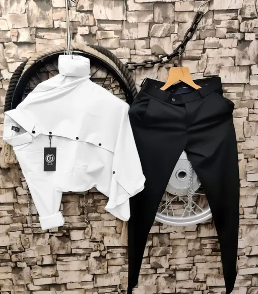 Mans Stylish Shirt Pent Pair trouser lowers uppers cotton shirt Men Regular Fit Solid Curved Collar Casual Shirt