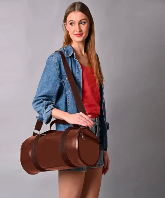 20L Leather Trendy & Classic Duffle Gym Bag for Men & Women Leather Gym Bag with Shoulder Strap Sports Bag Yoga & Travel Bag for Boys & Girls Duffle Bag & Travelling Bag Outdoor (Brown)