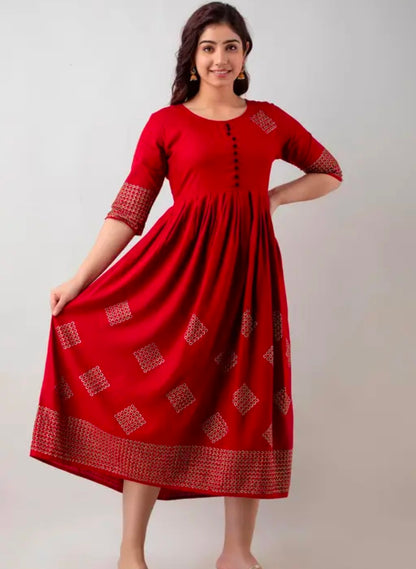 Stylish Rayon Printed Anarkali Flared Kurta
