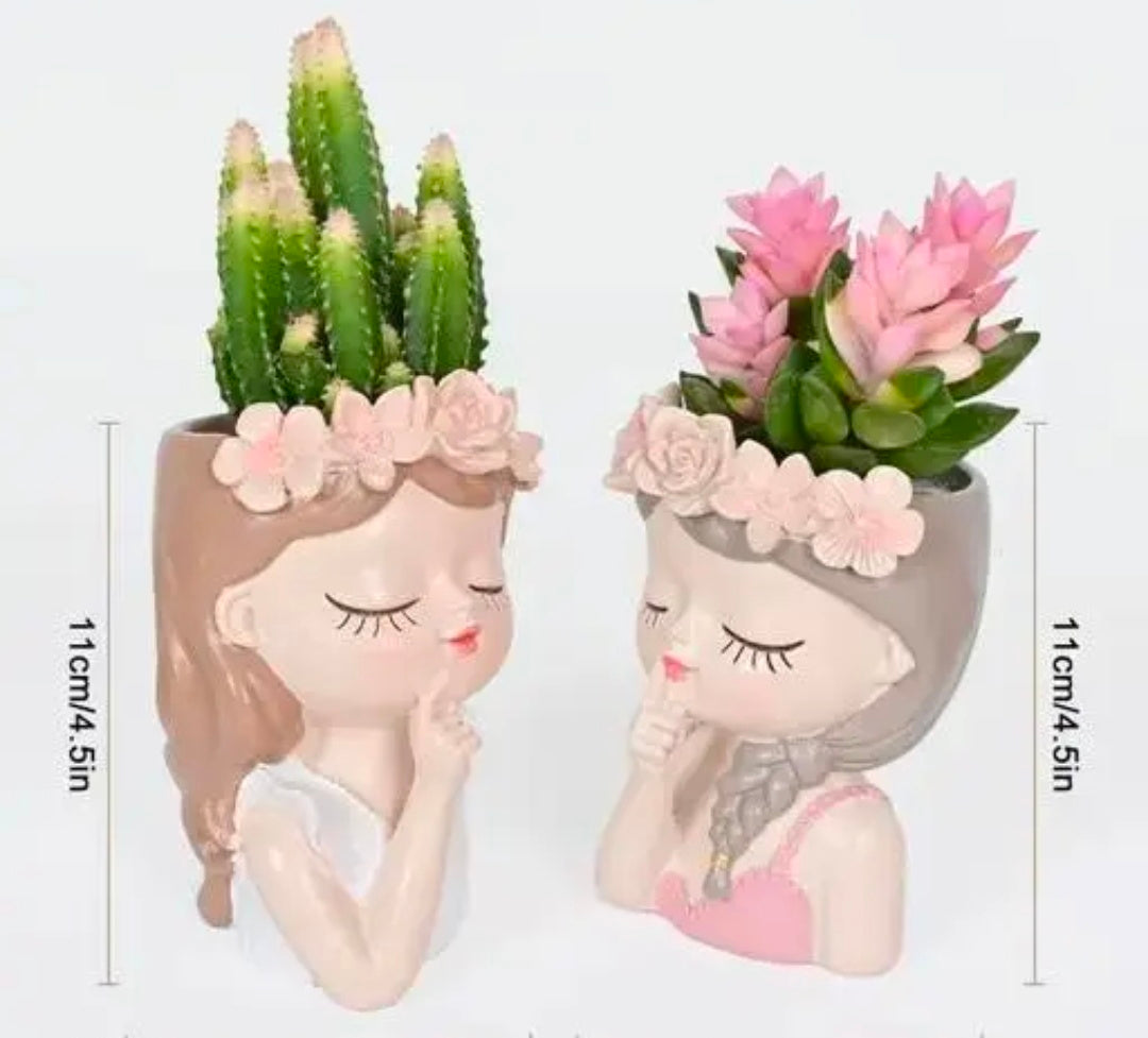 Dopin Head Planters Set of 2| Cute Cartoon Design |Mini Succulent Flower pot with drainage system option |Ideal for Succulents and Small Plants(Without Plant)