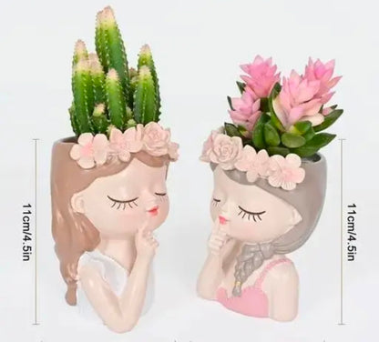 Dopin Head Planters Set of 2| Cute Cartoon Design |Mini Succulent Flower pot with drainage system option |Ideal for Succulents and Small Plants(Without Plant)
