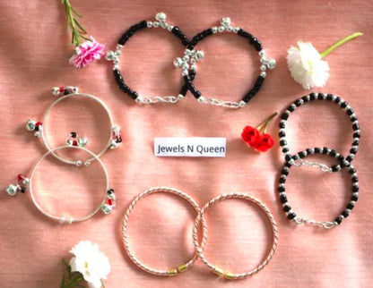 Nazar kada Bangles Bangle set Nazariya Moon for New born baby boy girl kid child jewellery with Black Beads