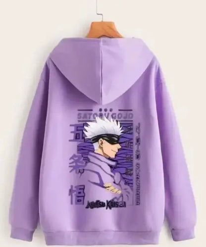 Casual Men Anime Sweatshirt Hooded for Men Regular fit Jujutsu Sweatshirt Full Sleeve Purple