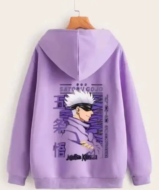 Casual Men Anime Sweatshirt Hooded for Men Regular fit Jujutsu Sweatshirt Full Sleeve Purple
