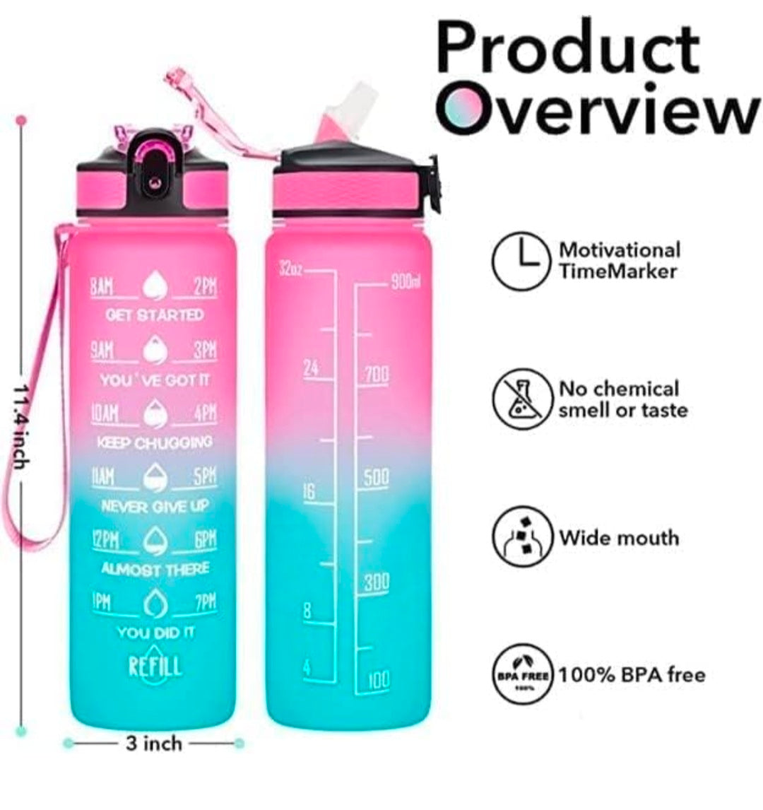 REFULGIX 1L Motivational Sipper Water Bottle with Straw & Time Marker | Leakproof BPA-Free Plastic Sports Bottle for Gym, Office, School, Home & Outdoor (Assorted)