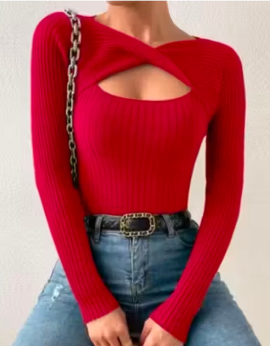 Trendy Cut Out Plan Full Sleeve Top For Girls