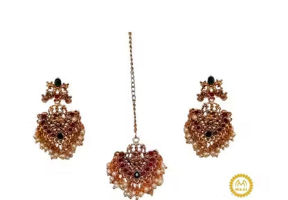 MAAI Exquisite Matte Gold Plated Temple Necklace With Kamar belt and mang tika