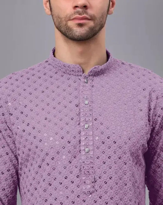 Lavender Kurta Set for men || Cotton Kurta Set for Men ||Mirror Work Kurta Set || Lucknowi Kurta Set for Men || Kurta Set for men || Wending Kurta