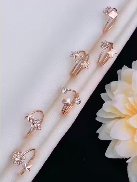 Rose Gold Plated 6 Piece White Crystal Drop Heart Multi Design Ring Set For Women & Girls
