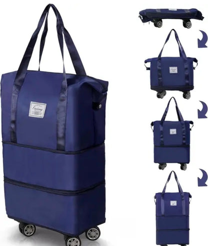 Nylon 61 Cm Travel Duffle Bag With Wheels Expandable Foldable Bag For Travel Waterproof With Rolling Detachable Wheels