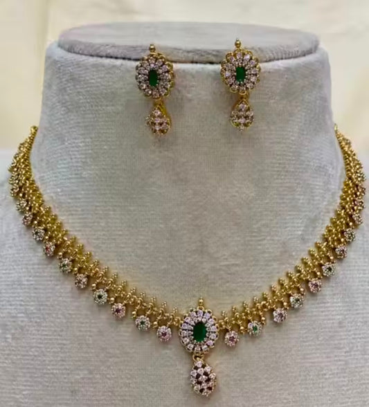 Premium Quality Matte Finish AD Stone Necklace With Earing